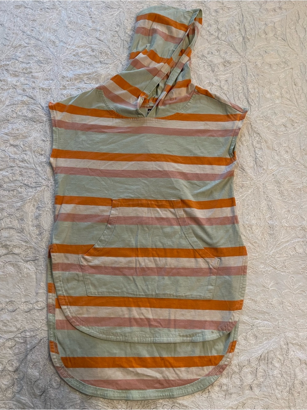 Tea Collection Striped Hooded Tunic in Mint, Orange & Blush Sz 12